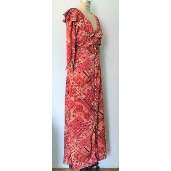 FREE PEOPLE LENNON MAXI DRESS PRIMROSE COMBO CORAL PINK M NWT - Picture 4 of 13